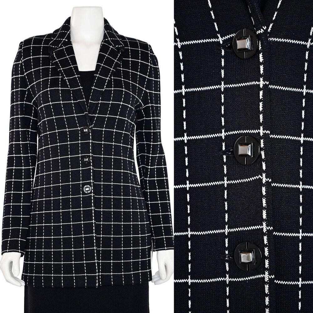 St. John Collection Long Windowpane Jacket in Black/White sz 4